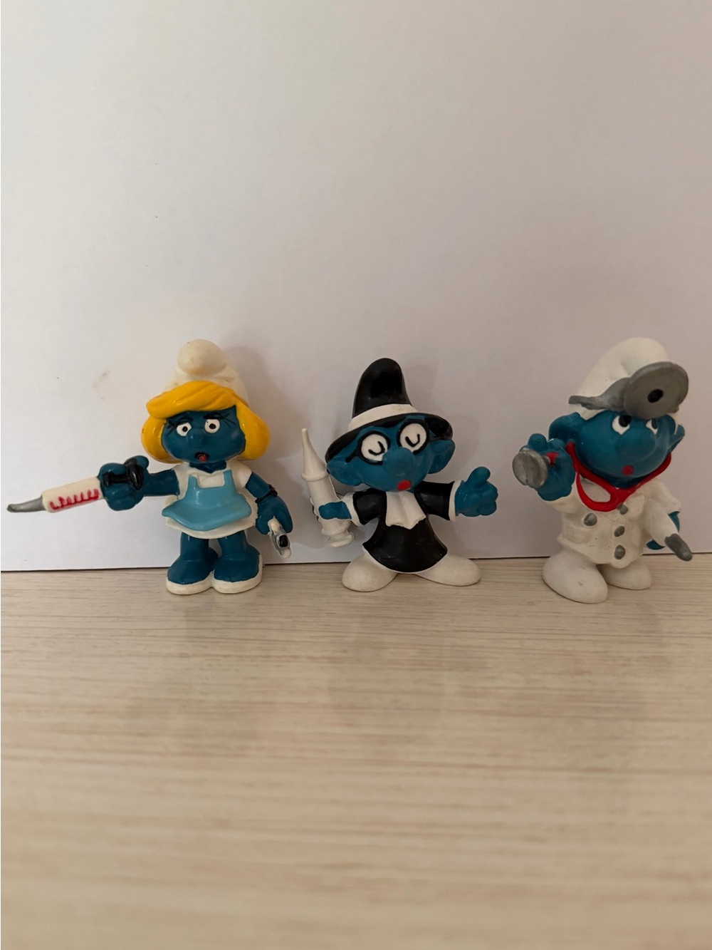 Vintage Smurf Lot 3 Doctor Nurse PVC Figurines PEYO Schleich